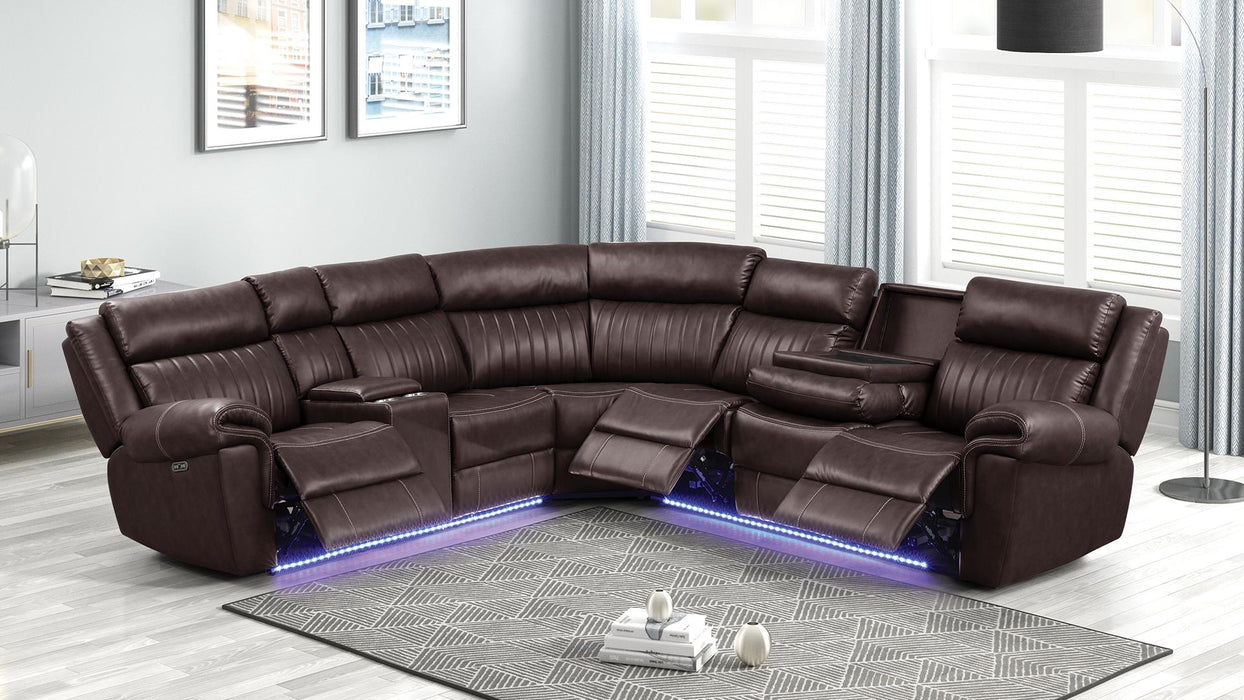 Aviator Power Sectional Sofa Brown + LED