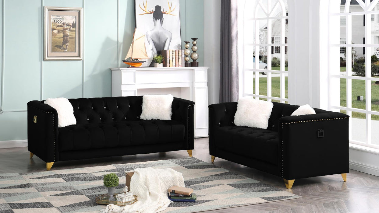Russell 2 Pc Living Room Set in Black (Sofa + Loveseat)