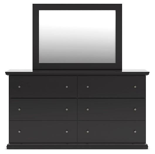 Queen Panel Bed with Mirrored Dresser and Nightstand