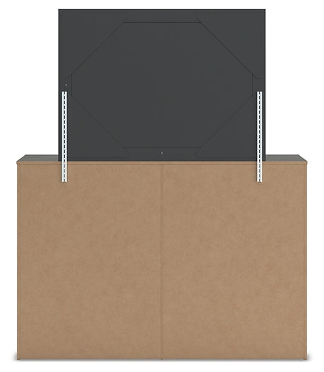 King Panel Storage Bed with Mirrored Dresser and Nightstand