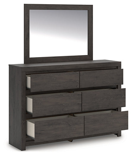 King Panel Bed with Mirrored Dresser, Chest and Nightstand