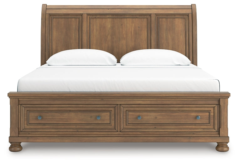 Feddinger King Storage Sleigh Bed with Mirrored Dresser and Chest
