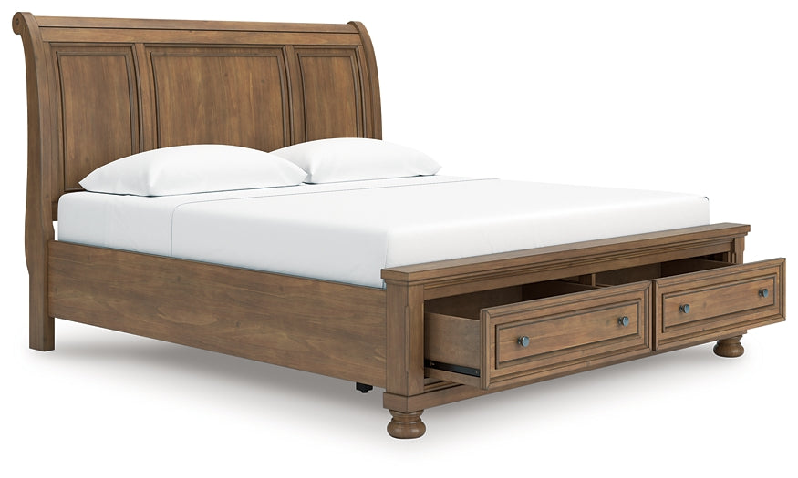 Feddinger King Storage Sleigh Bed with Mirrored Dresser and Chest