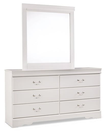 Anarasia Full Sleigh Headboard with Mirrored Dresser and Chest Huntsville Furniture Outlet