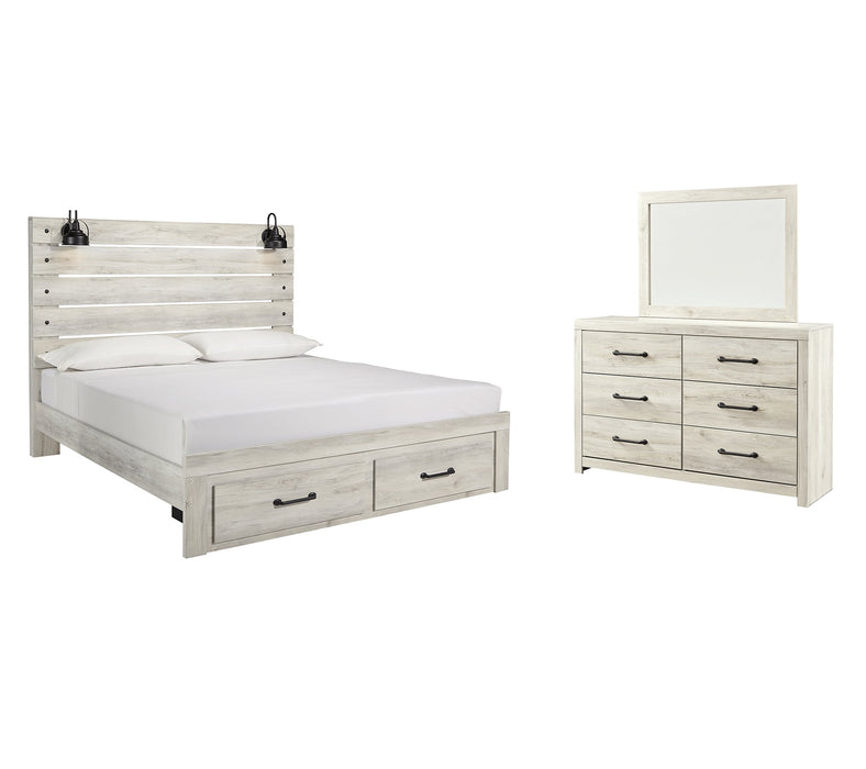 Cambeck King Panel Bed with 2 Storage Drawers with Mirrored Dresser Huntsville Furniture Outlet
