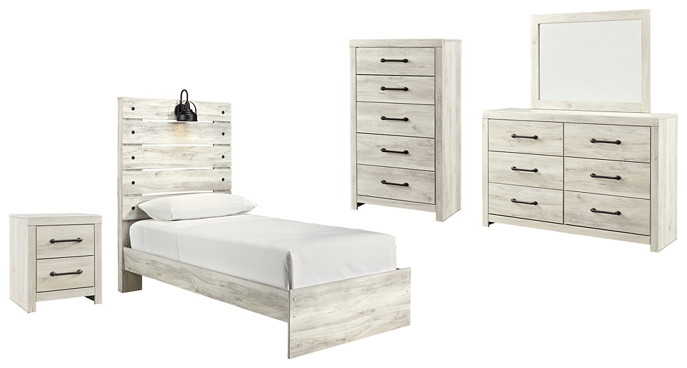 Cambeck Twin Panel Bed with Mirrored Dresser, Chest and Nightstand Huntsville Furniture Outlet