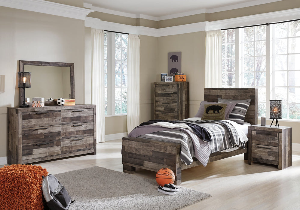 Derekson Twin Panel Bed with Mirrored Dresser, Chest and Nightstand Huntsville Furniture Outlet