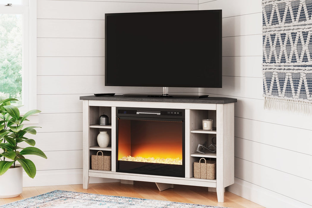 Dorrinson Corner TV Stand with Electric Fireplace Huntsville Furniture Outlet