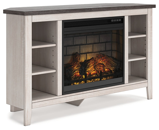 Dorrinson Corner TV Stand with Electric Fireplace Huntsville Furniture Outlet