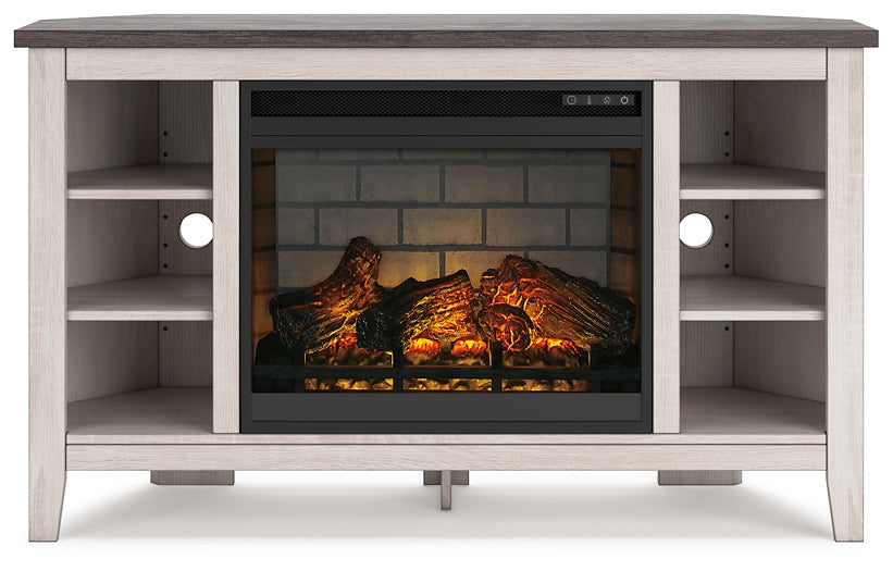 Dorrinson Corner TV Stand with Electric Fireplace Huntsville Furniture Outlet