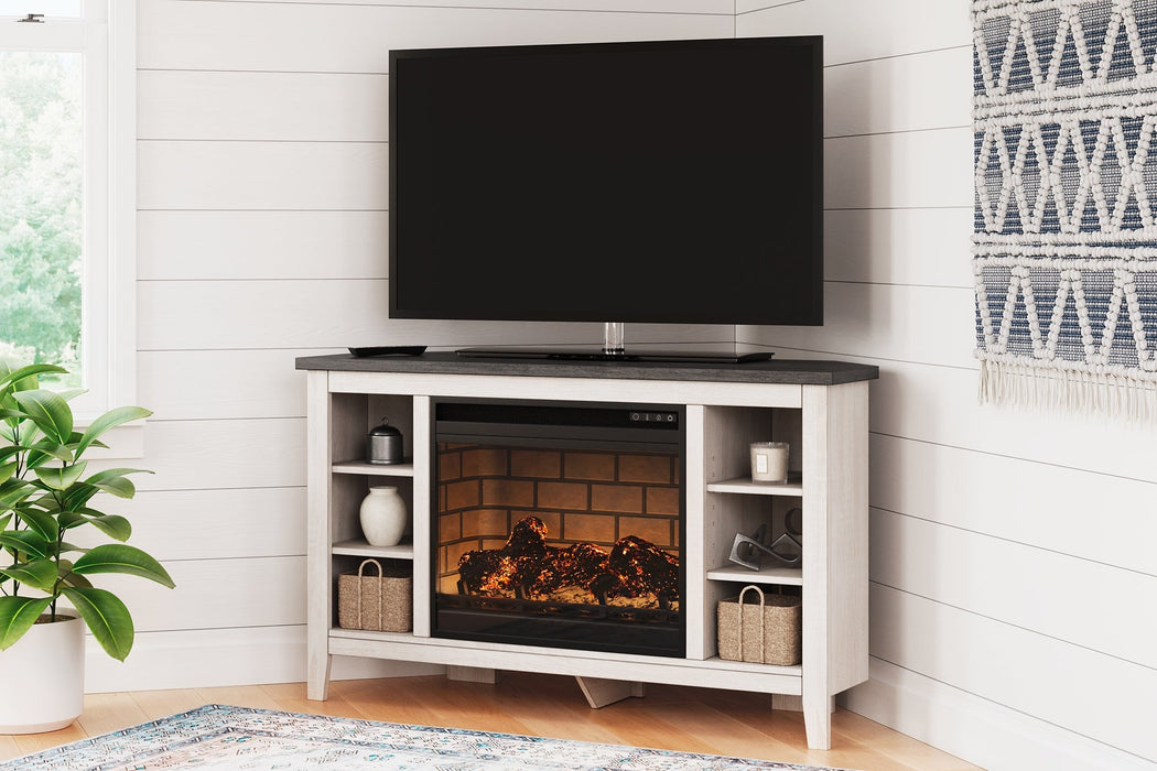 Dorrinson Corner TV Stand with Electric Fireplace Huntsville Furniture Outlet