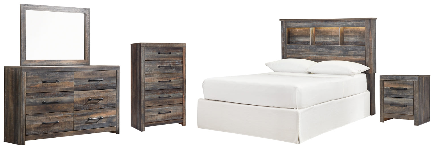 Drystan Full Bookcase Headboard with Mirrored Dresser, Chest and Nightstand Huntsville Furniture Outlet