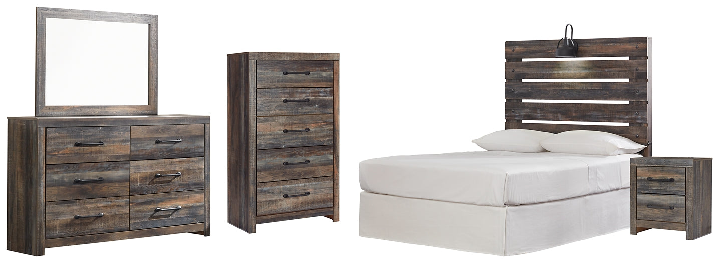 Drystan Full Panel Headboard with Mirrored Dresser, Chest and Nightstand Huntsville Furniture Outlet