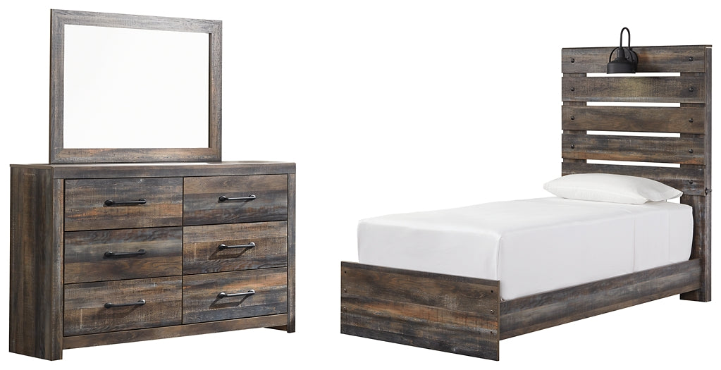 Drystan Twin Panel Bed with Mirrored Dresser Huntsville Furniture Outlet