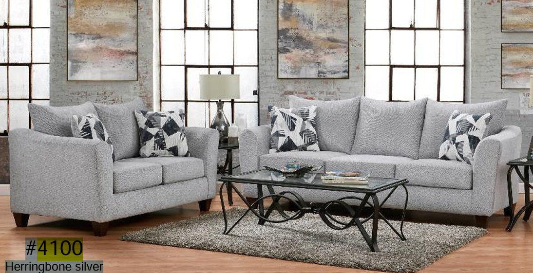 #4100 Herringbone silver ottoman