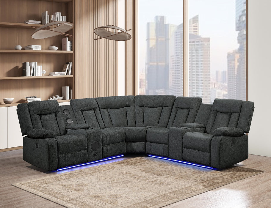 COSMO BLACK POWER RECLINER SECTIONAL W/LED LIGHTS AND BLUETOOTH
