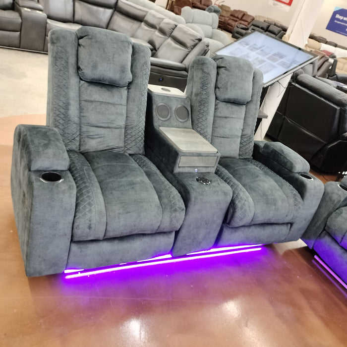 Kingly Grey Rocker, Bluetooth Loveseat, W/ LED Lights