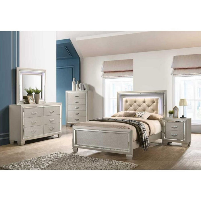 Platinum King Bedroom Set (Kingbed, Mirrored dresser, 2 nightstand)