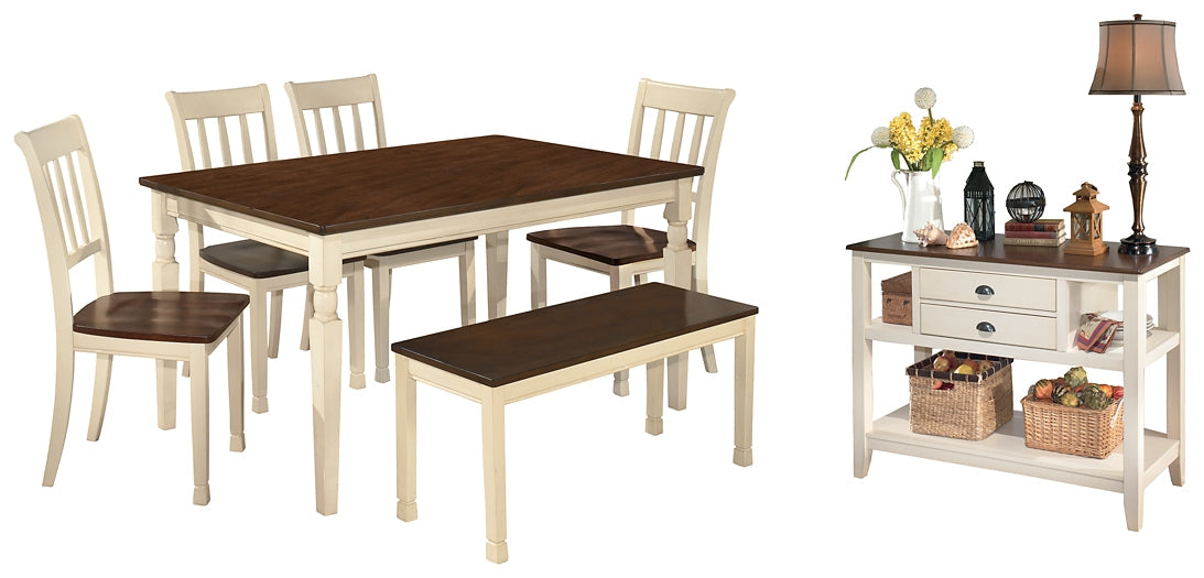 Whitesburg Dining Table and 4 Chairs and Bench with Storage Huntsville Furniture Outlet