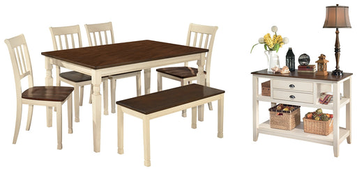 Whitesburg Dining Table and 4 Chairs and Bench with Storage Huntsville Furniture Outlet