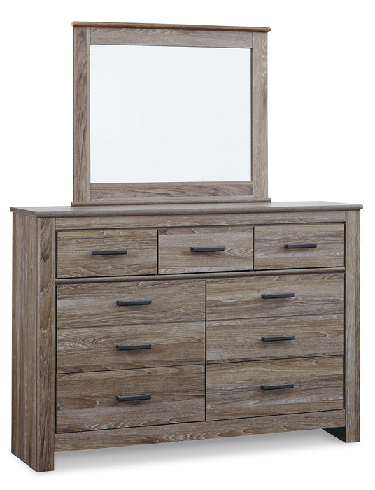 Zelen Full Panel Headboard with Mirrored Dresser and 2 Nightstands Huntsville Furniture Outlet