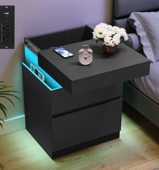 Light up Black Nightstands, LED Lights