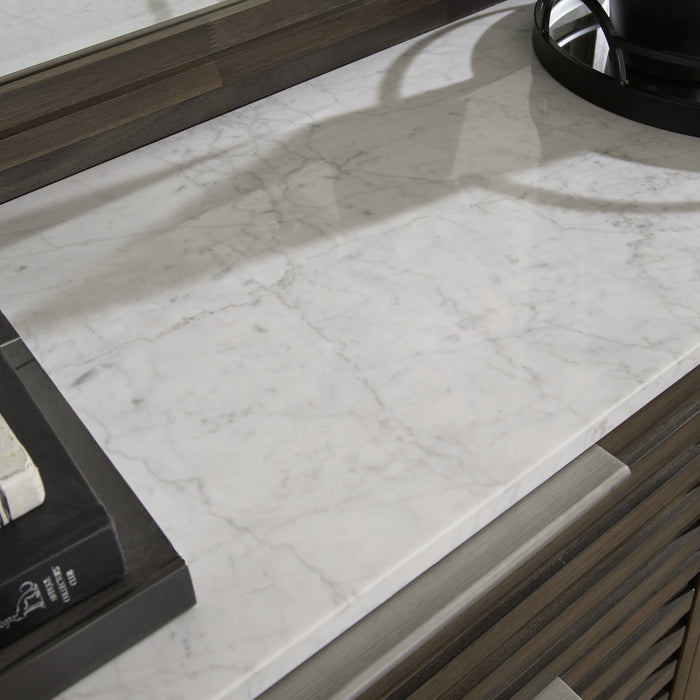 Arkenton California King Panel Bed with Mirrored Dresser, Chest and Nightstand