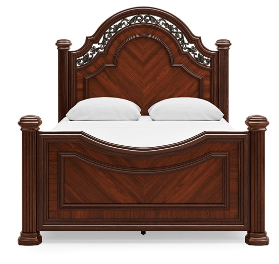 Lavinton Queen Poster Bed with Mirrored Dresser and Chest