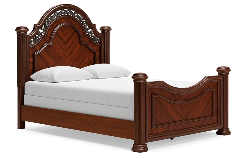 Lavinton Queen Poster Bed with Mirrored Dresser and Chest