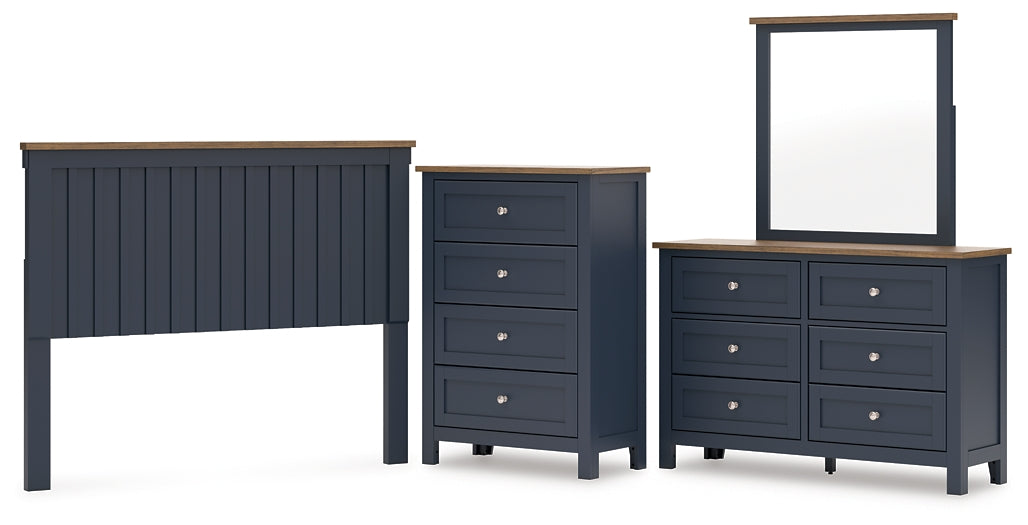 Landocken Queen Panel Headboard with Mirrored Dresser and Chest