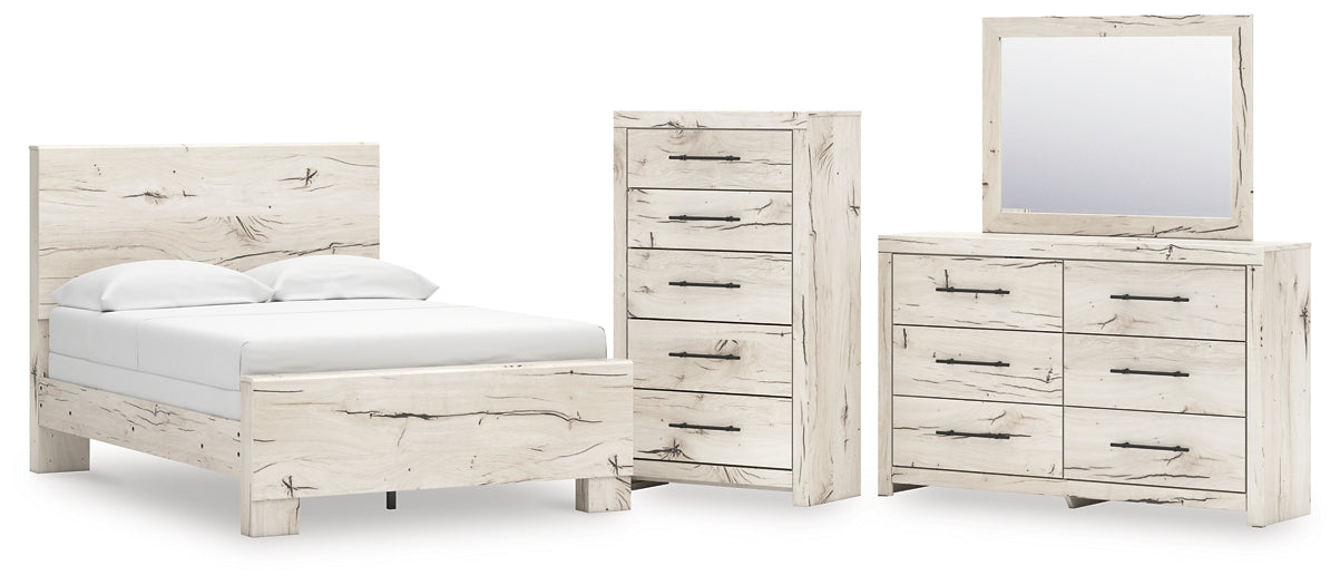 Lawroy Full Panel Bed with Mirrored Dresser and Chest