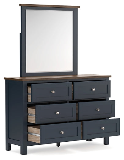 Landocken Twin Panel Headboard with Mirrored Dresser and Chest