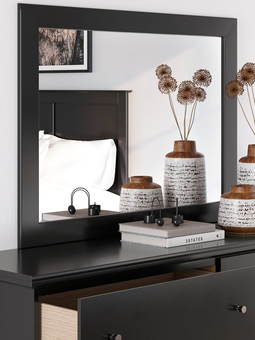 Queen Panel Bed with Mirrored Dresser and Nightstand