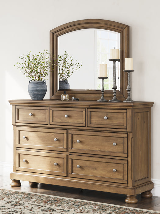 Feddinger California King Panel Bed with Mirrored Dresser and Chest