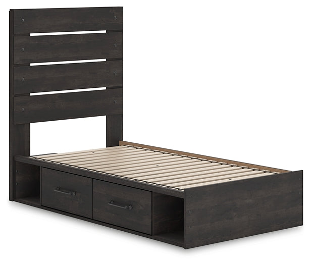 Hollivern Twin Panel Storage Bed with Mirrored Dresser and Chest