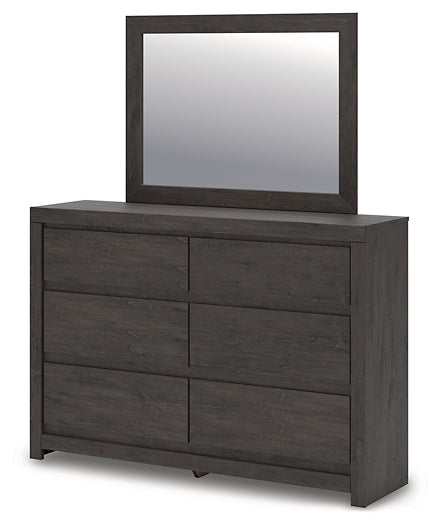 King Panel Storage Bed with Mirrored Dresser