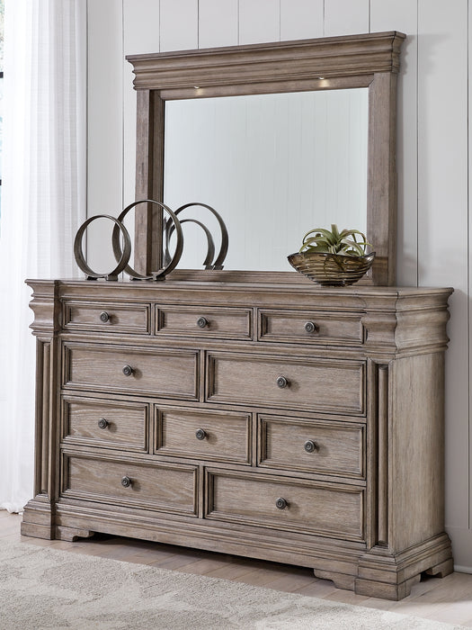 Blairhurst California King Panel Bed with Mirrored Dresser and Chest