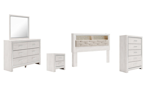 Altyra King Bookcase Headboard with Mirrored Dresser, Chest and Nightstand Huntsville Furniture Outlet