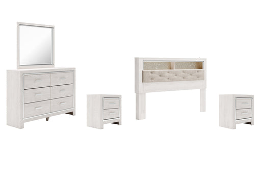 Altyra King Bookcase Headboard with Mirrored Dresser and 2 Nightstands Huntsville Furniture Outlet