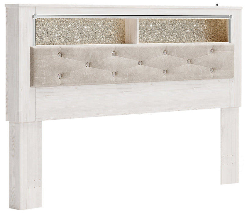 Altyra King Bookcase Headboard with Mirrored Dresser and Chest Huntsville Furniture Outlet