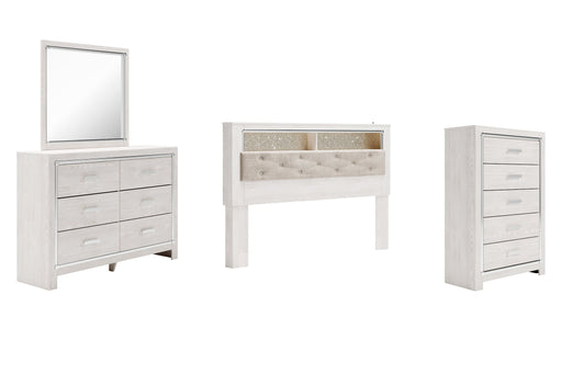 Altyra King Bookcase Headboard with Mirrored Dresser and Chest Huntsville Furniture Outlet