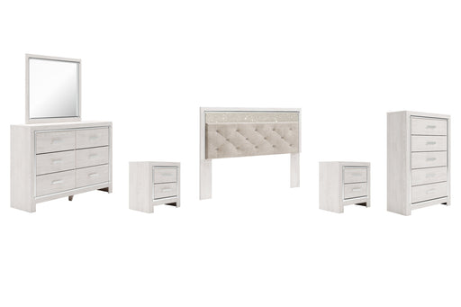 Altyra King Panel Headboard with Mirrored Dresser, Chest and 2 Nightstands Huntsville Furniture Outlet