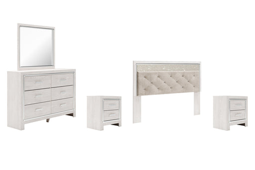 Altyra King Panel Headboard with Mirrored Dresser, Chest and 2 Nightstands Huntsville Furniture Outlet