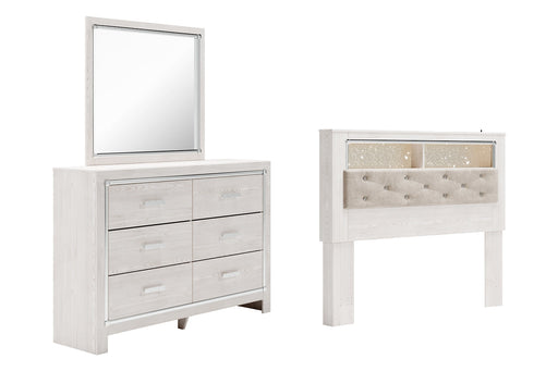 Altyra Queen Bookcase Headboard with Mirrored Dresser Huntsville Furniture Outlet