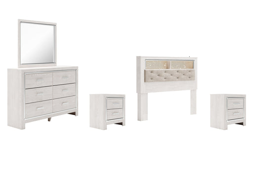 Altyra Queen Bookcase Headboard with Mirrored Dresser and 2 Nightstands Huntsville Furniture Outlet