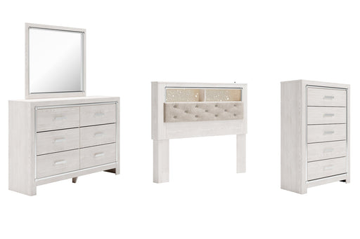Altyra Queen Bookcase Headboard with Mirrored Dresser and Chest Huntsville Furniture Outlet