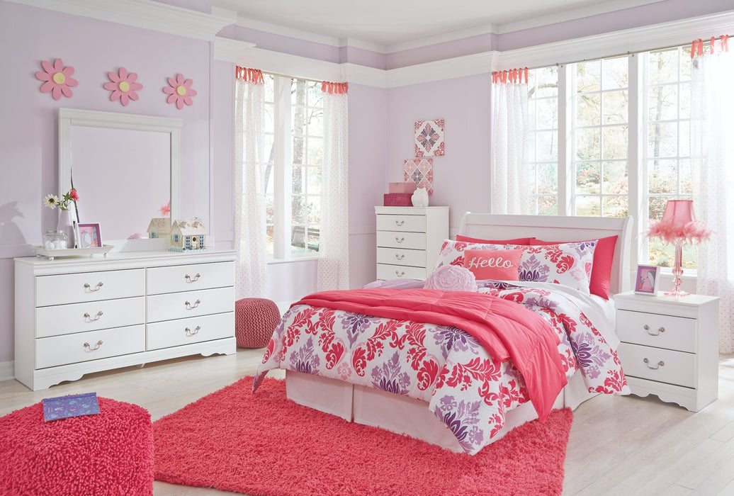 Anarasia Full Sleigh Headboard with Mirrored Dresser Huntsville Furniture Outlet
