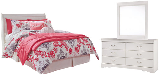 Anarasia Full Sleigh Headboard with Mirrored Dresser Huntsville Furniture Outlet