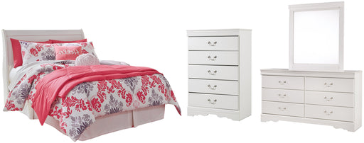 Anarasia Full Sleigh Headboard with Mirrored Dresser and Chest Huntsville Furniture Outlet