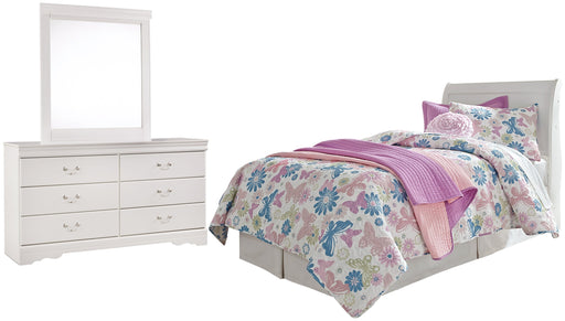 Anarasia Twin Sleigh Headboard with Mirrored Dresser Huntsville Furniture Outlet